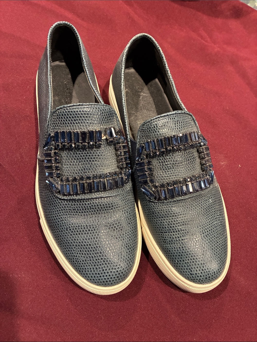 Karl Lagerfeld Navy Slip-On Loafers with Beaded Buckle